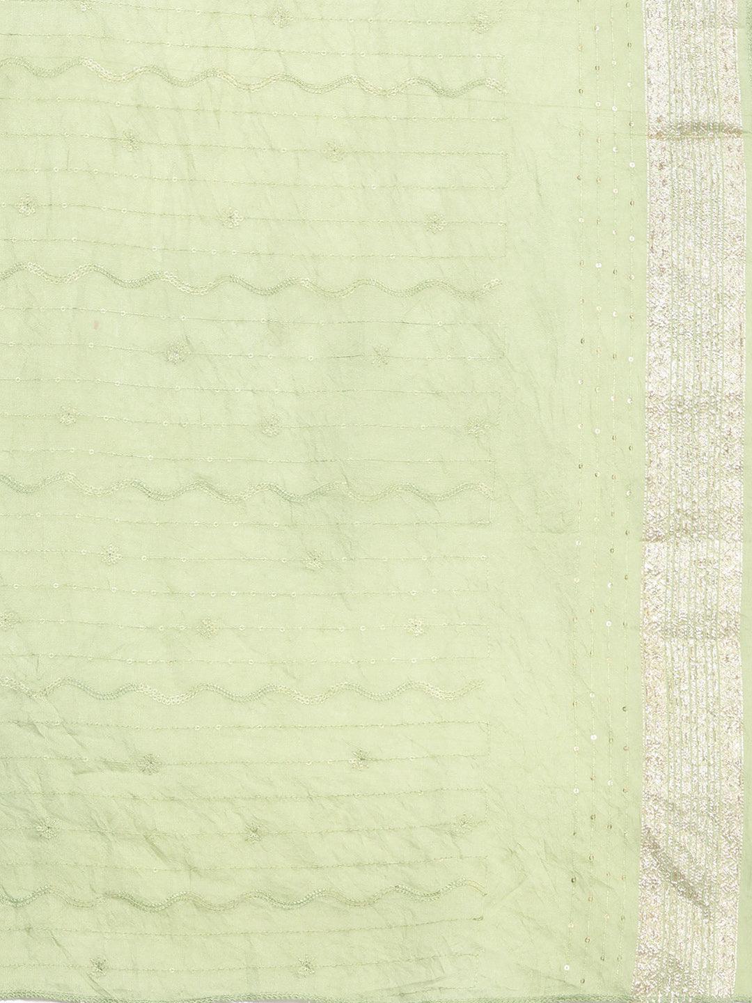 Green Embroidered Silk Blend Straight Kurta With Trousers & Dupatta - Libas 