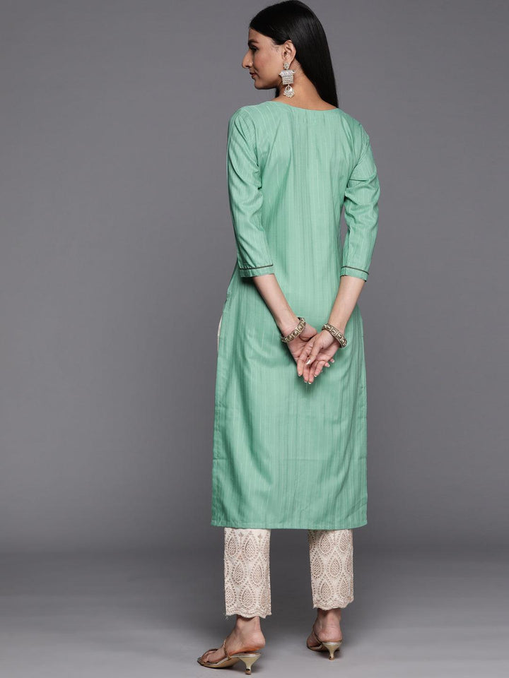 Green Embroidered Silk Straight Kurta - ShopLibas