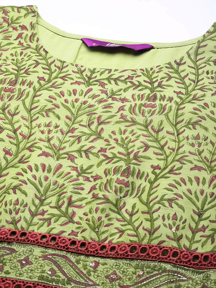 Green Printed Chanderi Silk Suit Set - ShopLibas