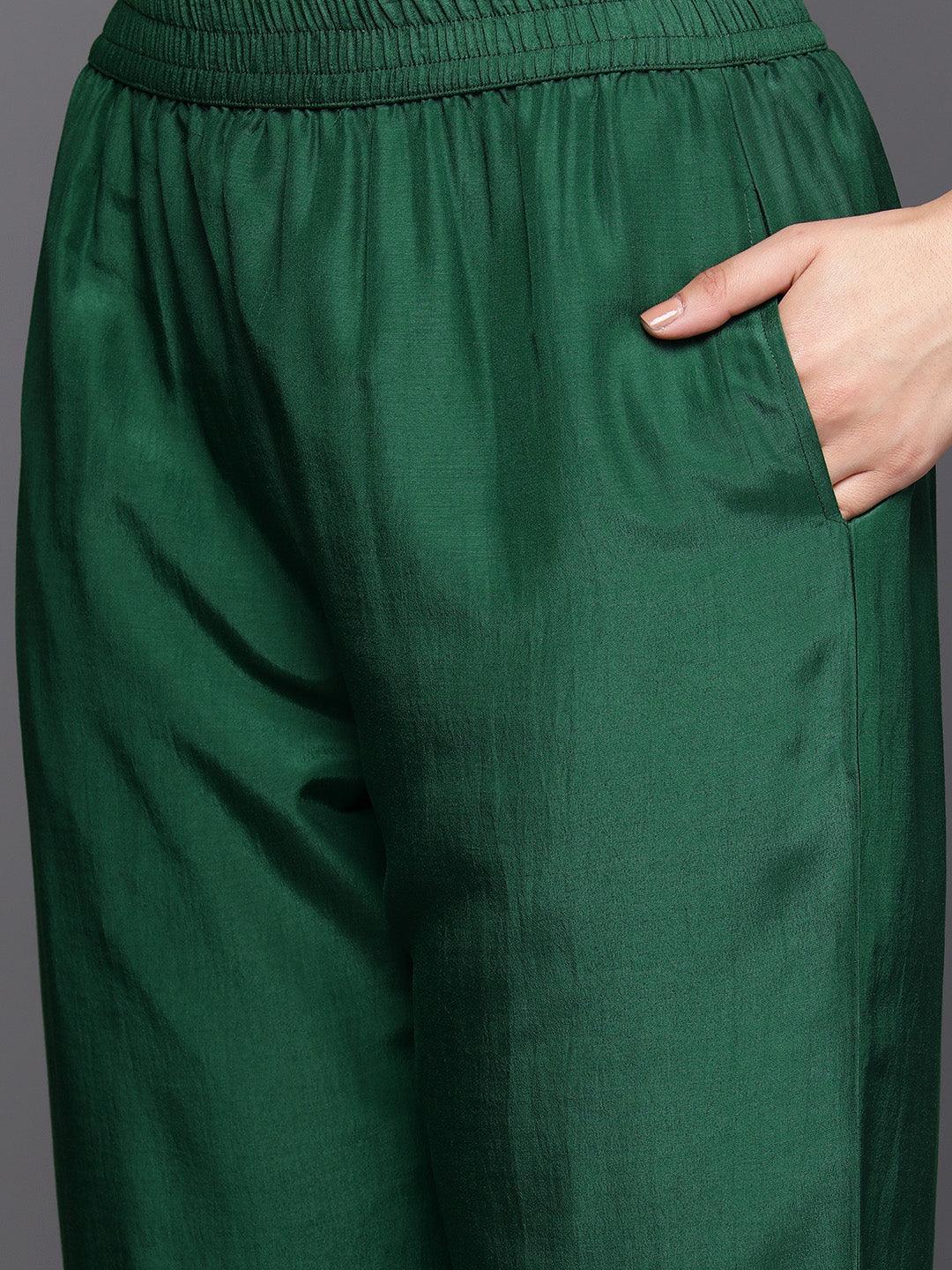 Green Printed Chiffon Straight Suit Set With Trousers - ShopLibas 