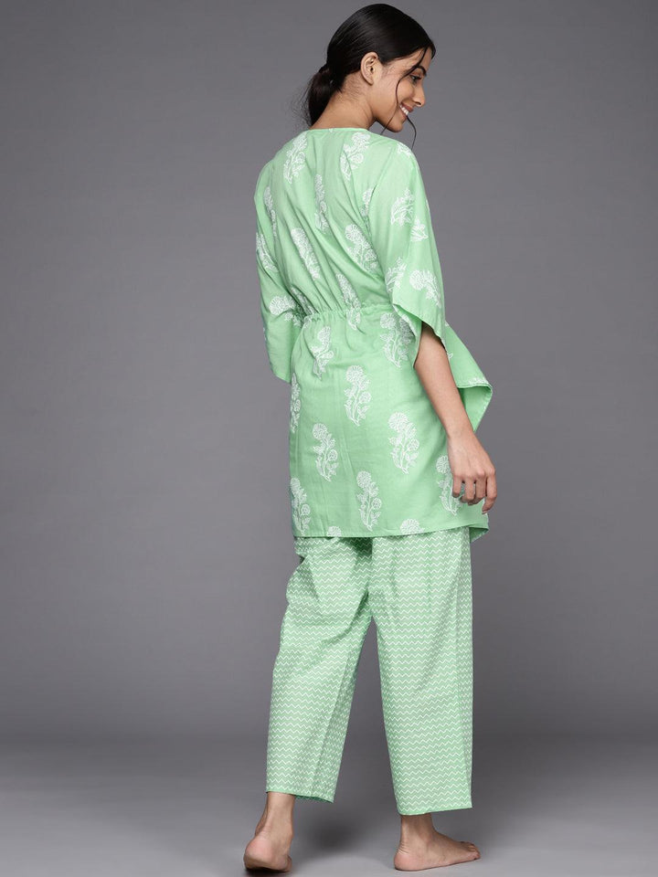 Green Printed Cotton Night Suit - ShopLibas