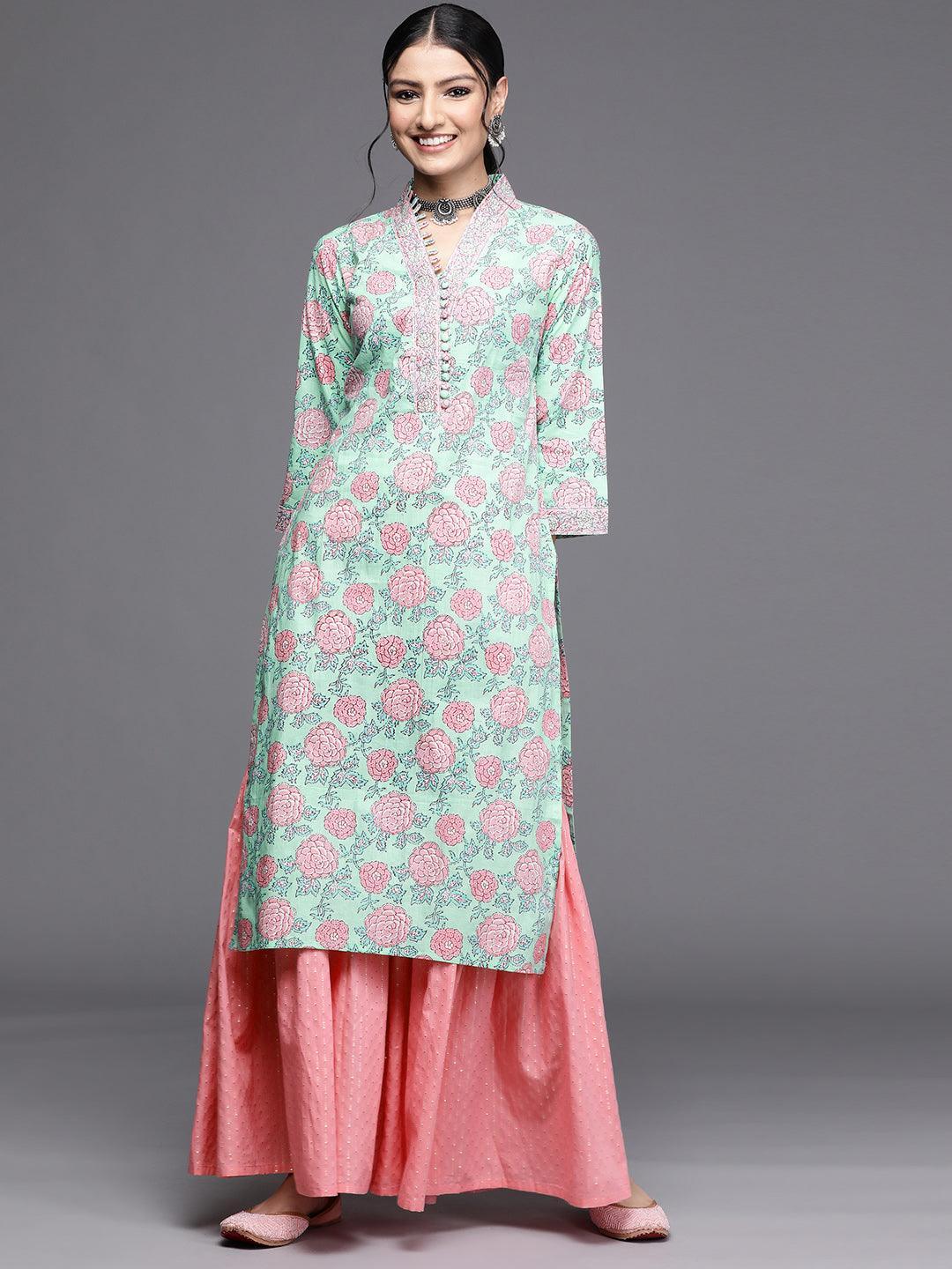 Green Printed Cotton Kurta - ShopLibas