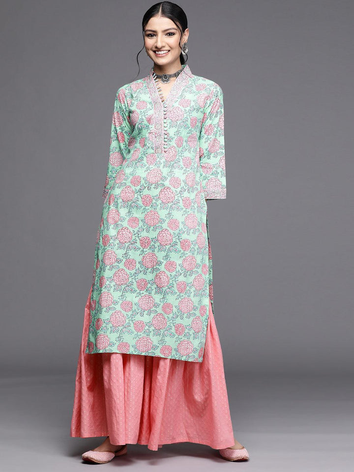 Green Printed Cotton Kurta - ShopLibas