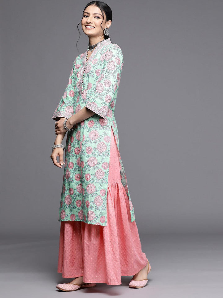 Green Printed Cotton Kurta - ShopLibas
