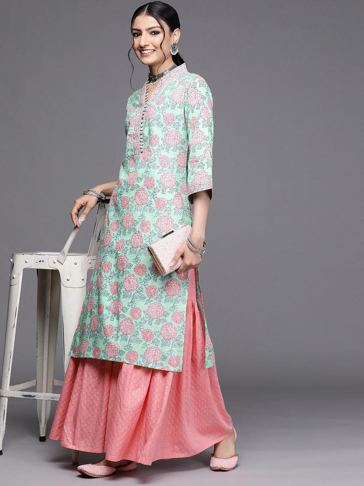 Green Printed Cotton Kurta - ShopLibas