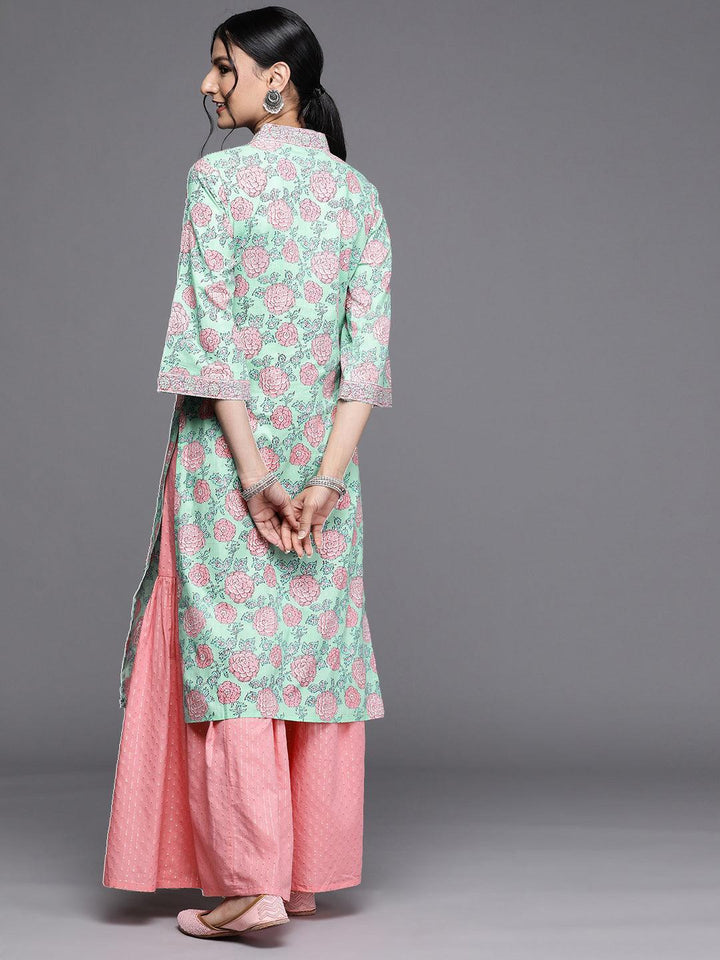 Green Printed Cotton Kurta - ShopLibas