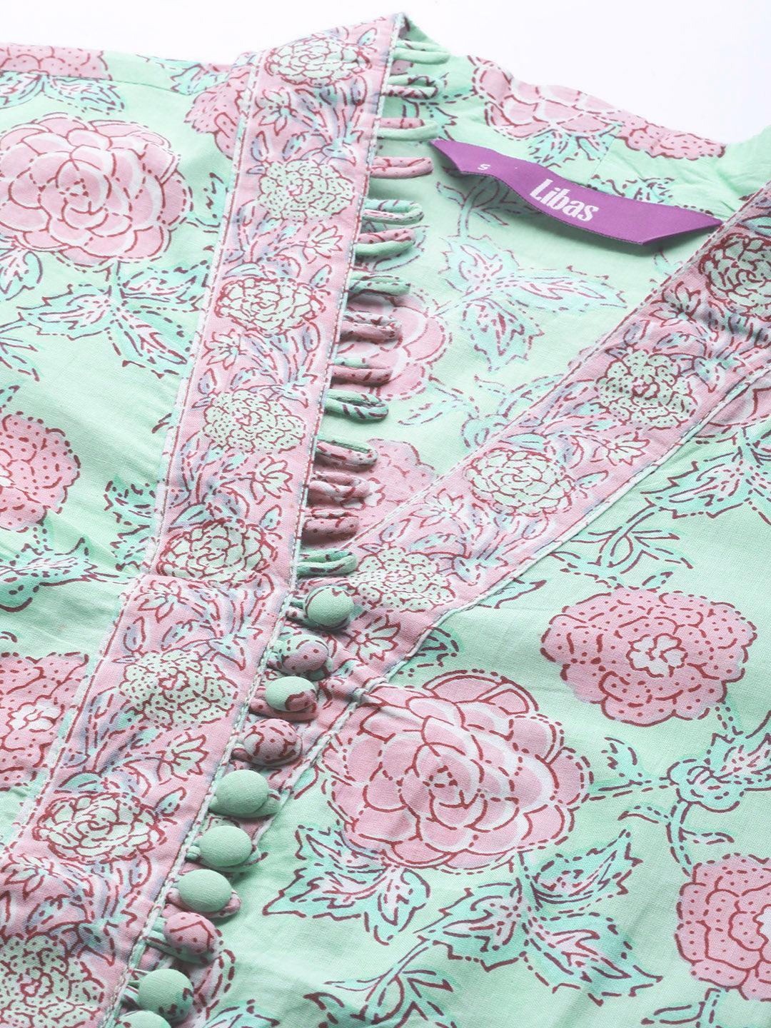 Green Printed Cotton Kurta - ShopLibas