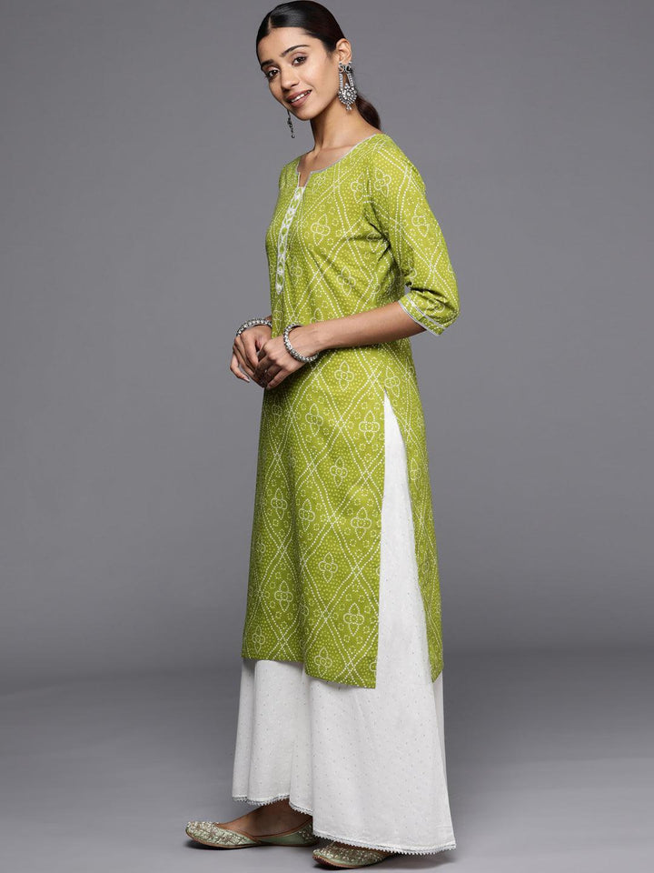 Green Printed Cotton Straight Kurta - ShopLibas