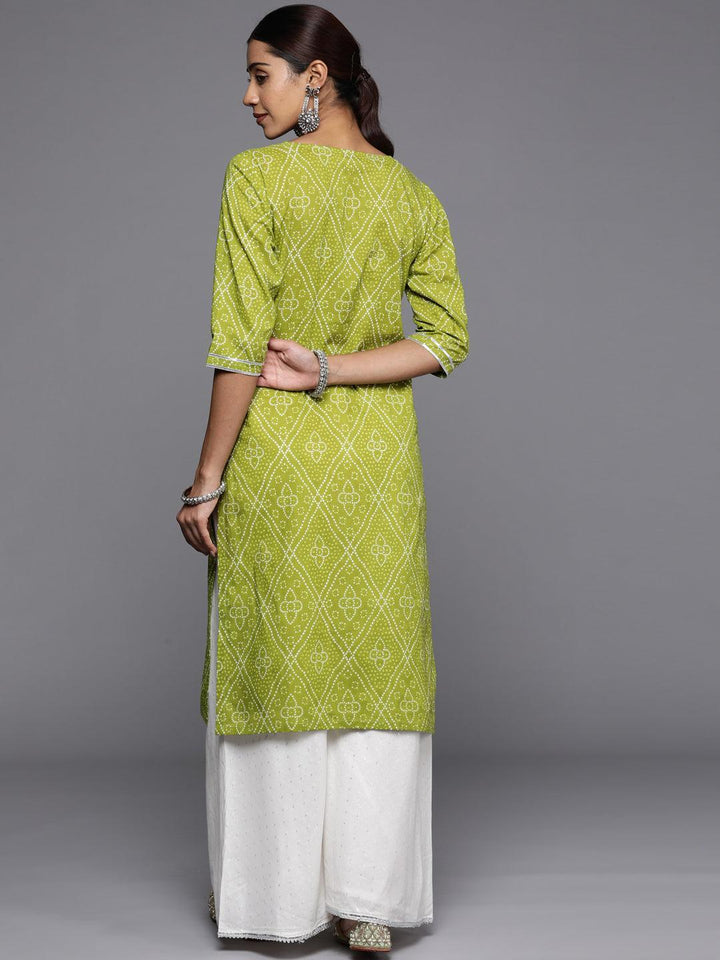 Green Printed Cotton Straight Kurta - ShopLibas