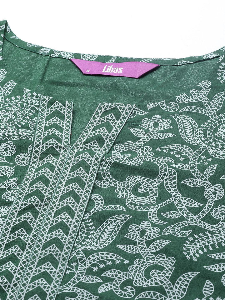 Green Printed Cotton Straight Kurta - ShopLibas