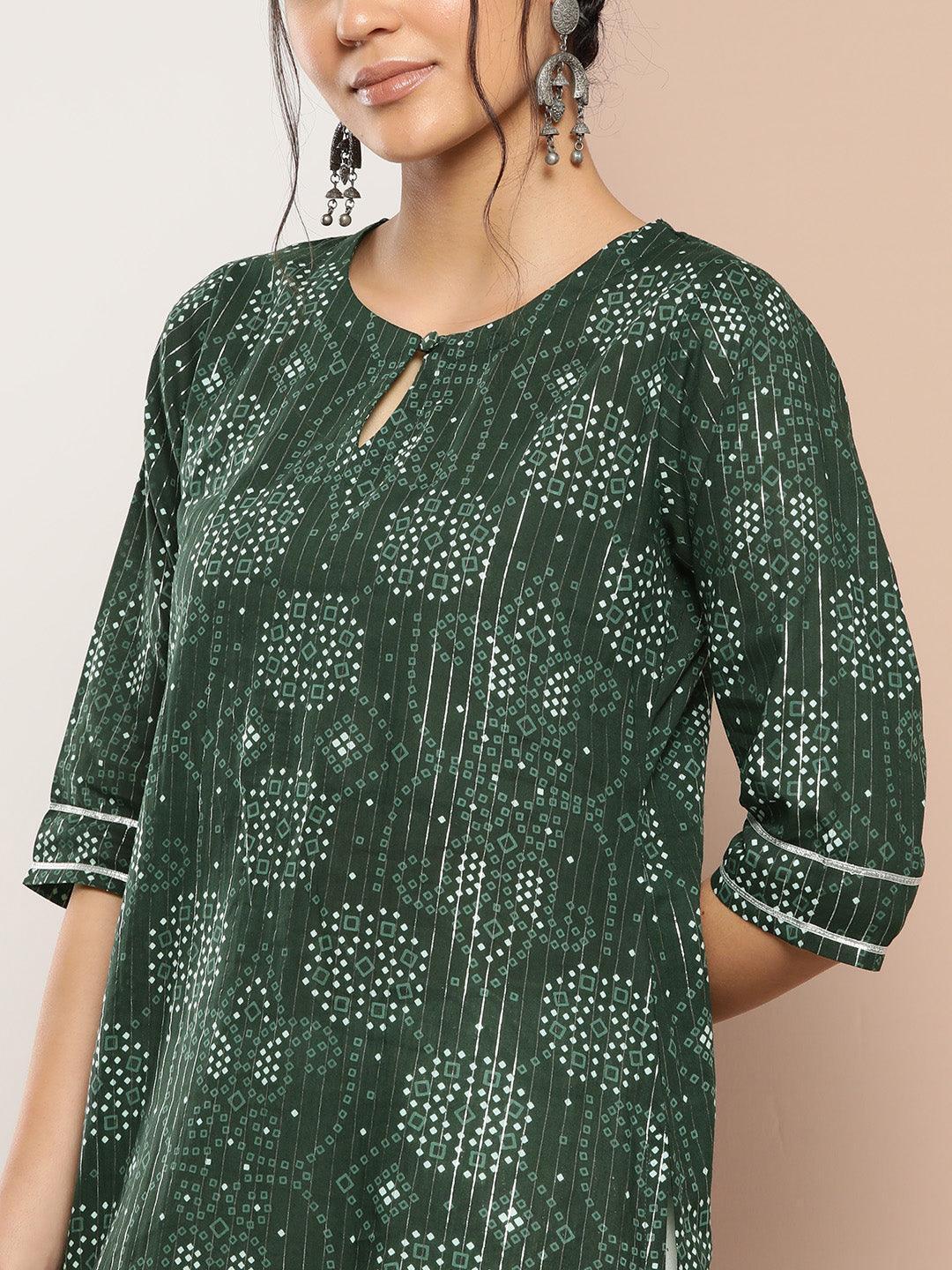 Green Printed Cotton Straight Kurta - ShopLibas 