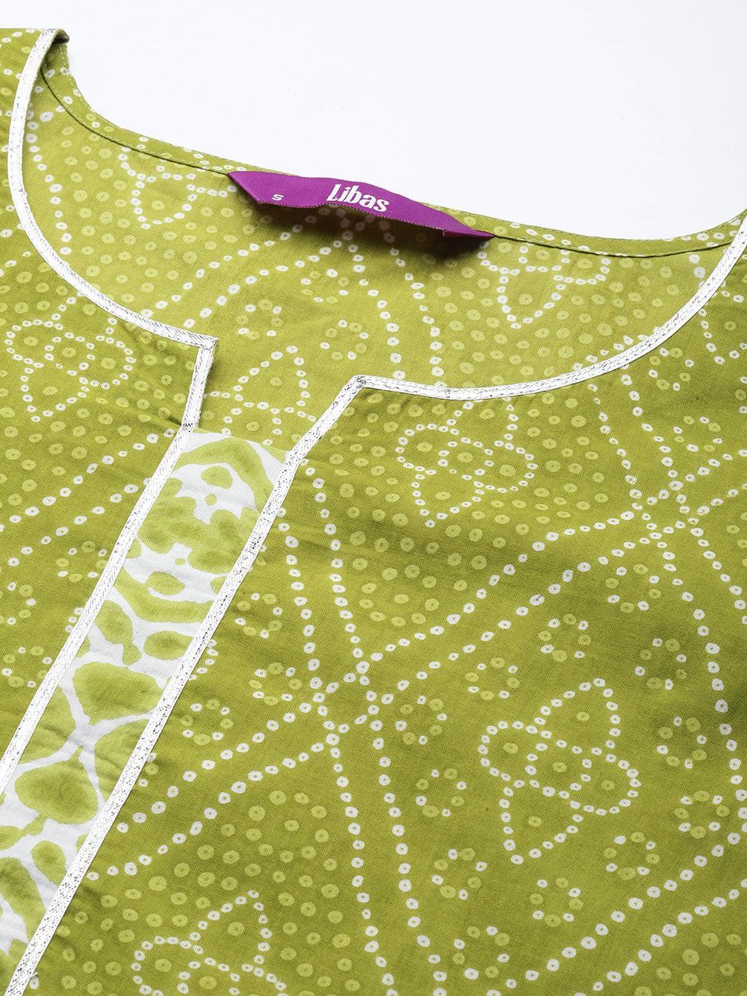 Green Printed Cotton Straight Kurta - ShopLibas