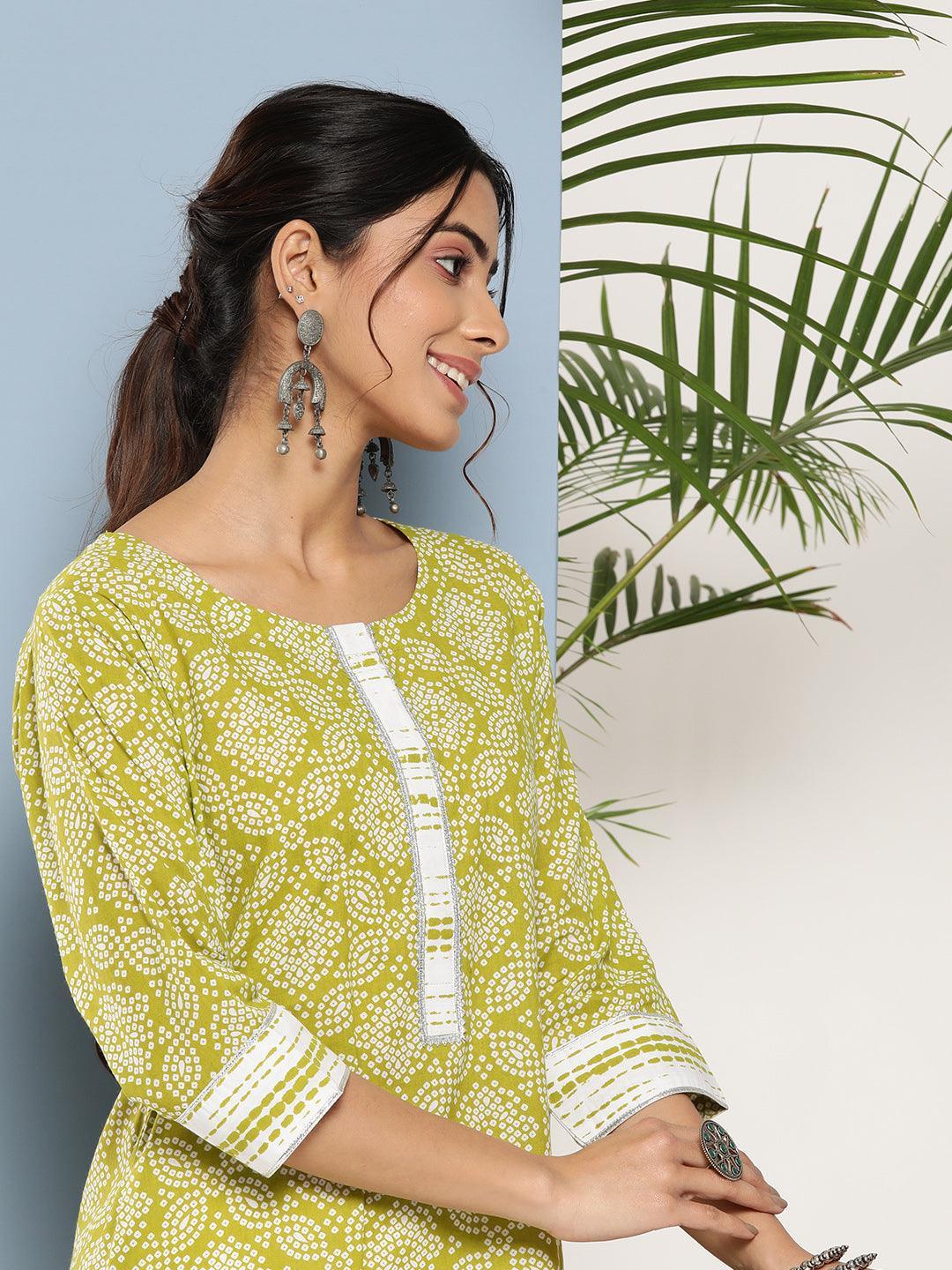 Green Printed Cotton Straight Kurta - ShopLibas 