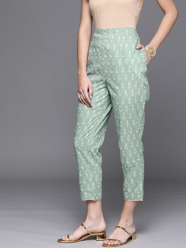 Green Printed Cotton Trousers - ShopLibas
