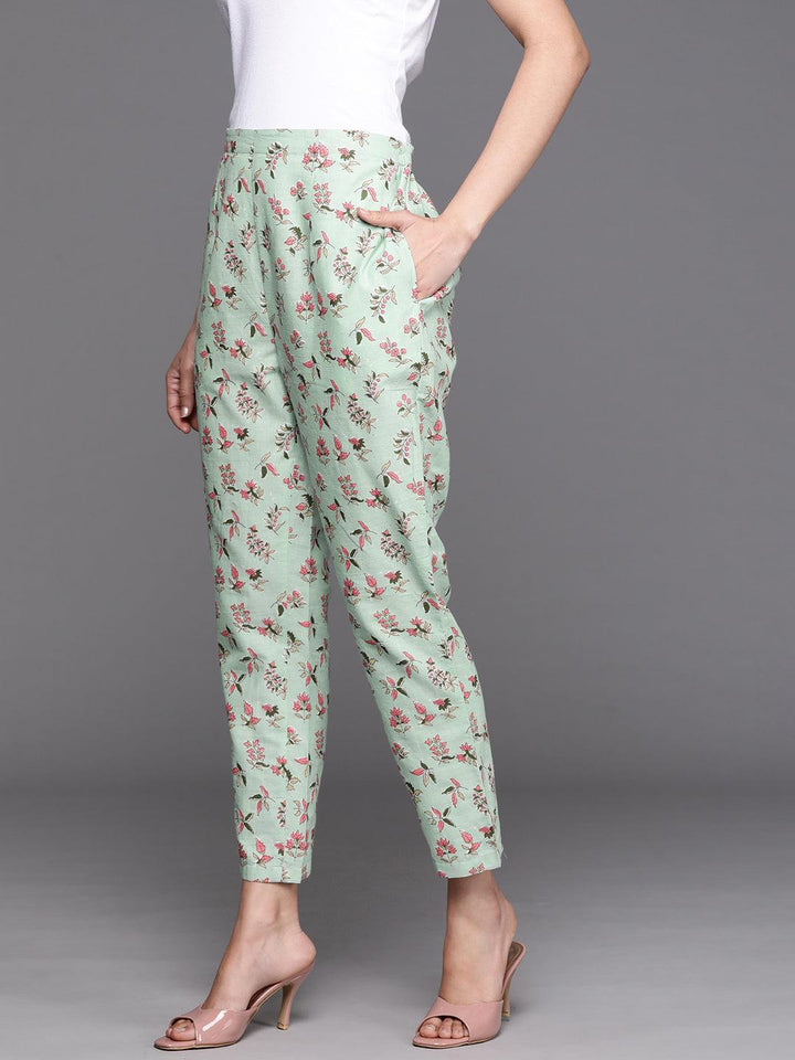 Green Printed Cotton Trousers