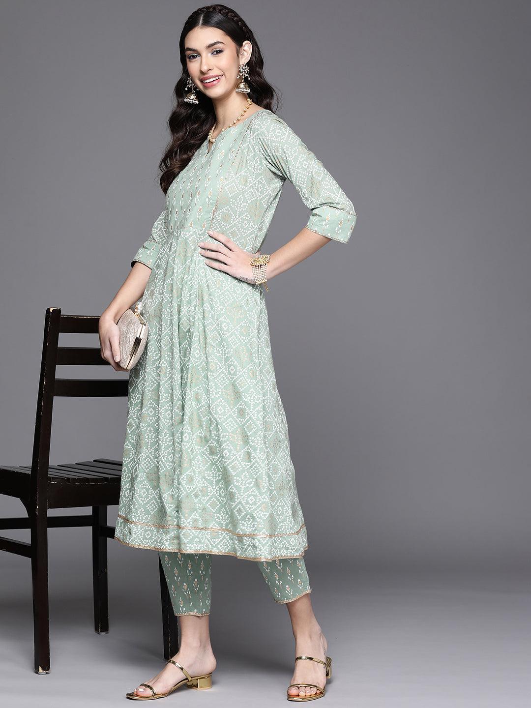 Green Printed Cotton Trousers - ShopLibas