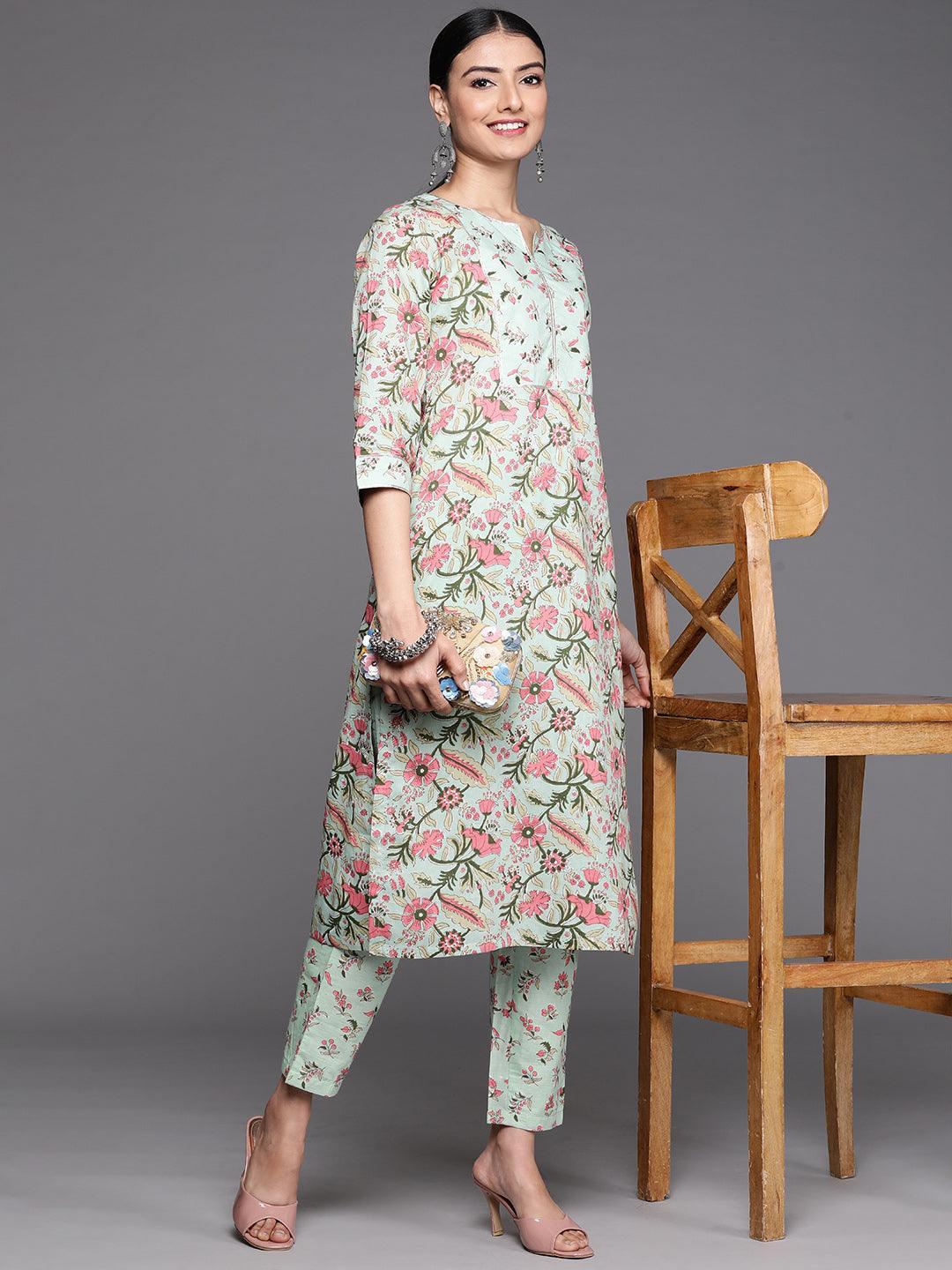 Green Printed Cotton Trousers - ShopLibas 