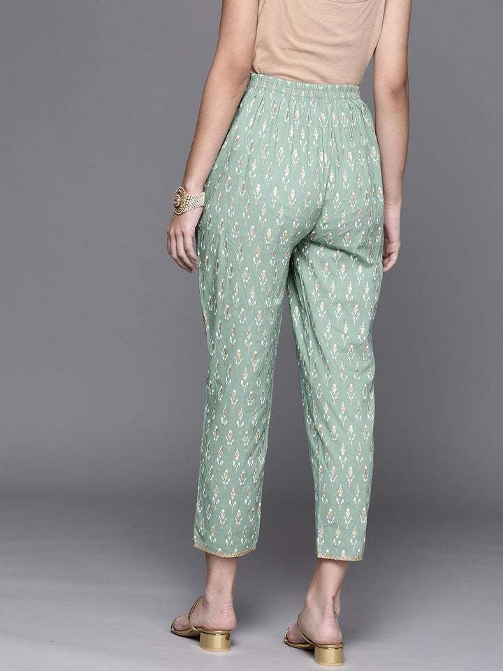 Green Printed Cotton Trousers - ShopLibas