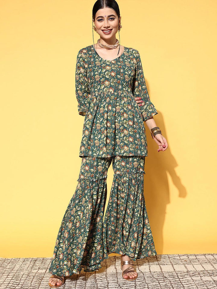 Green Printed Georgette Co-Ords - ShopLibas
