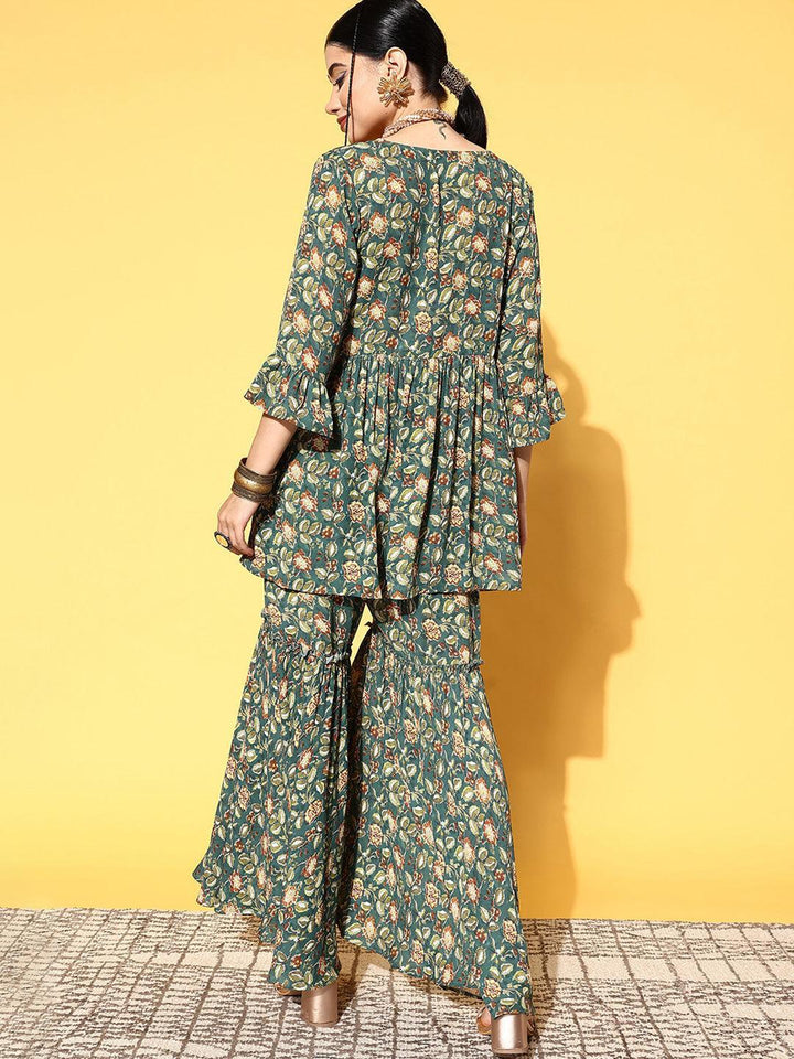 Green Printed Georgette Co-Ords - ShopLibas