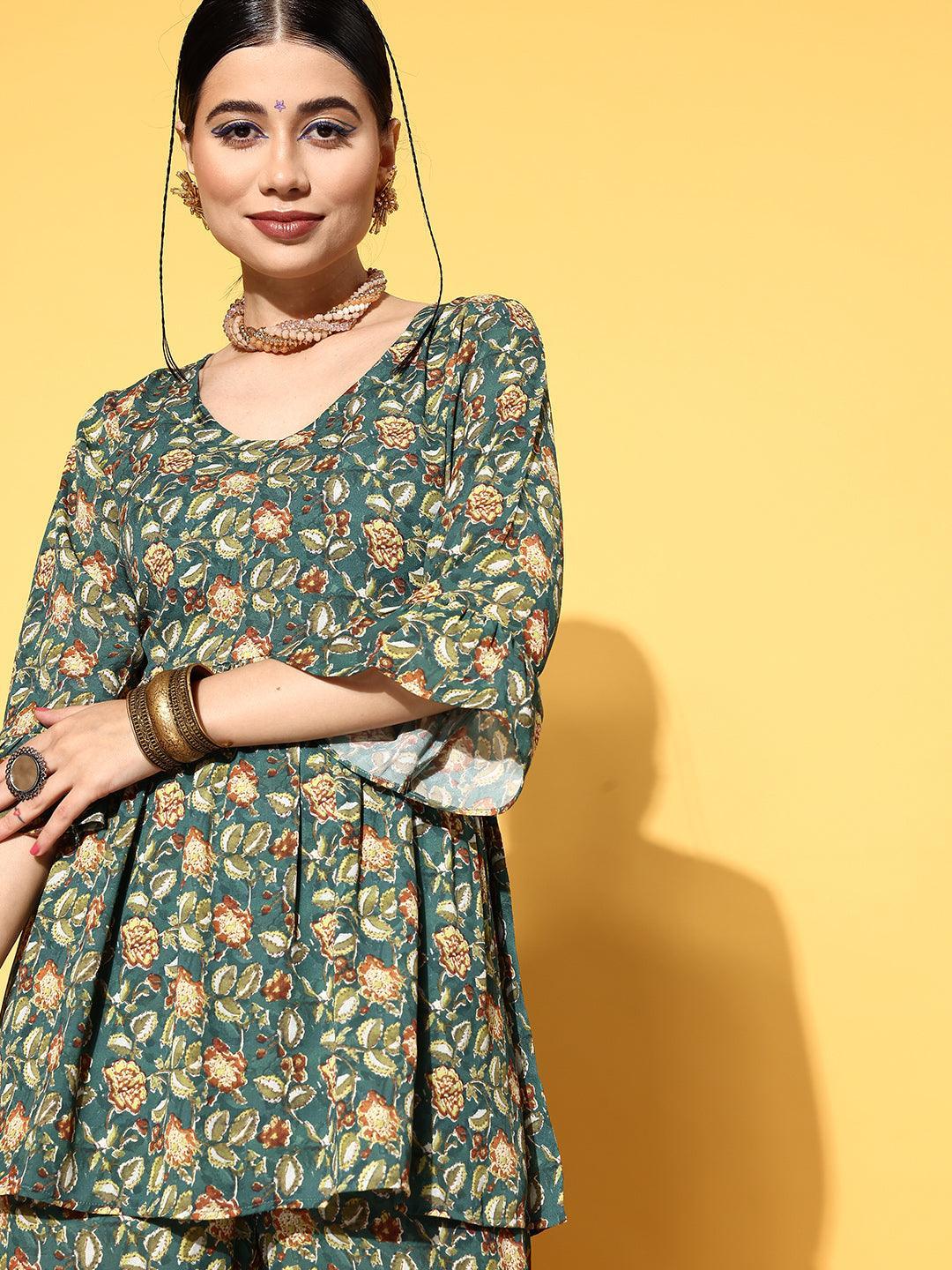 Green Printed Georgette Co-Ords - ShopLibas