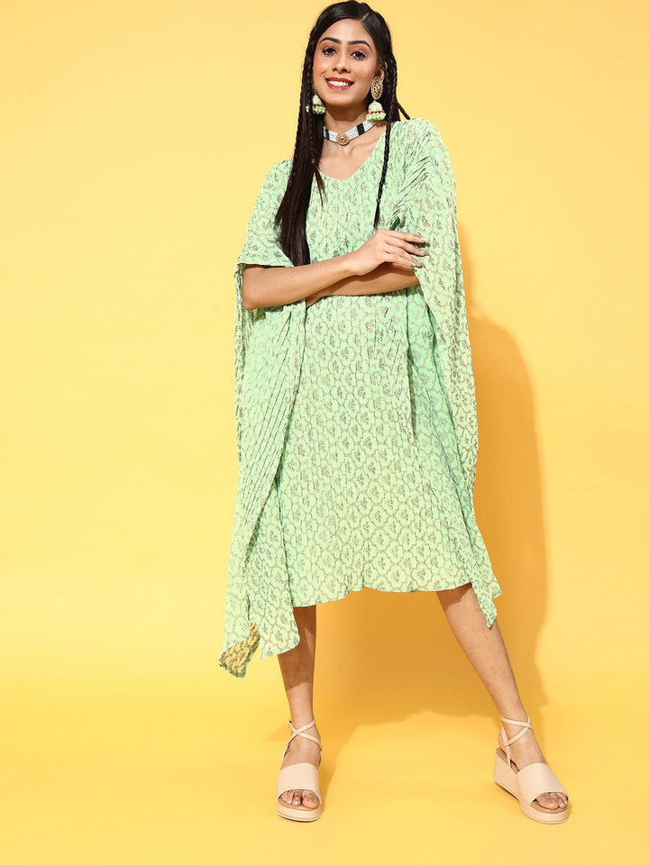 Green Printed Georgette Dress - ShopLibas