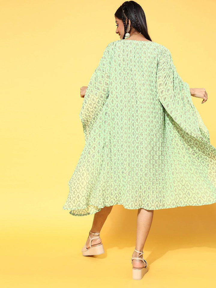 Green Printed Georgette Dress - ShopLibas