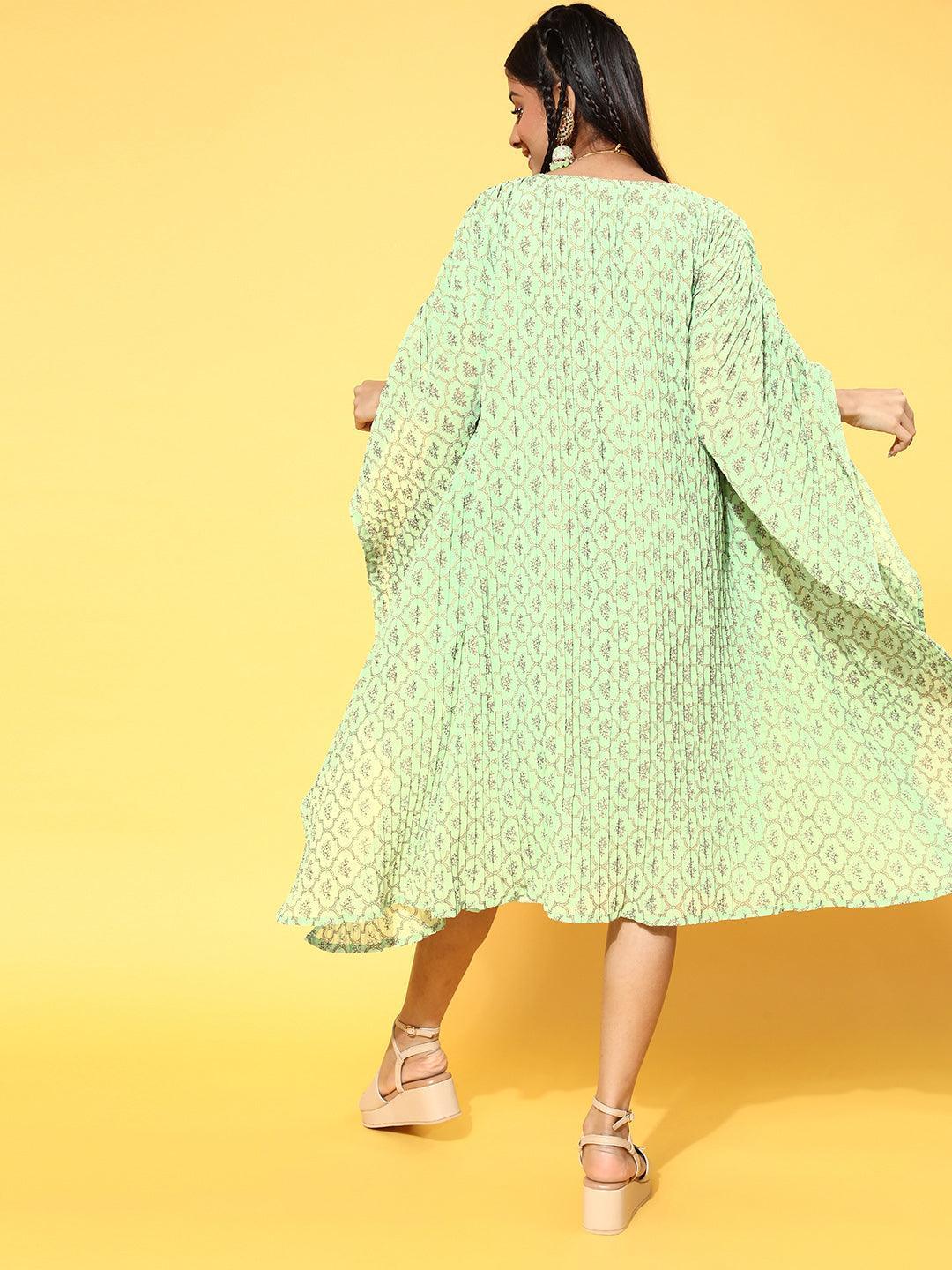 Green Printed Georgette Dress - ShopLibas
