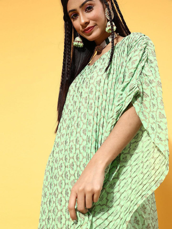 Green Printed Georgette Dress - ShopLibas