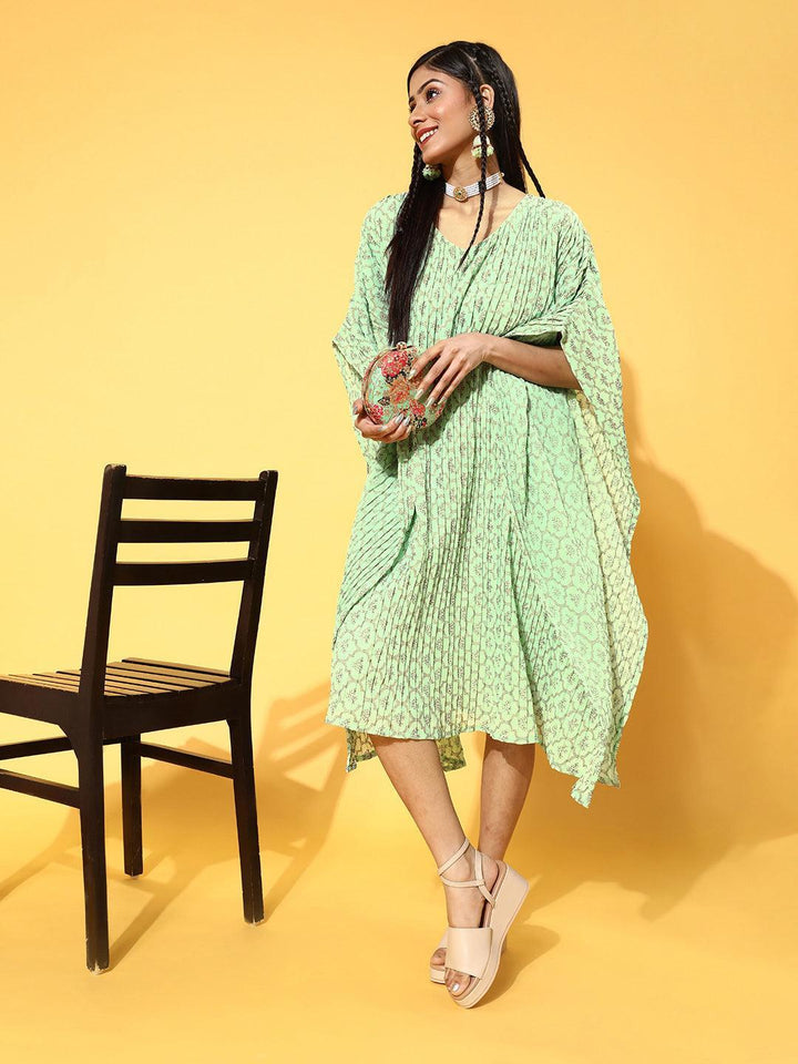 Green Printed Georgette Dress - ShopLibas