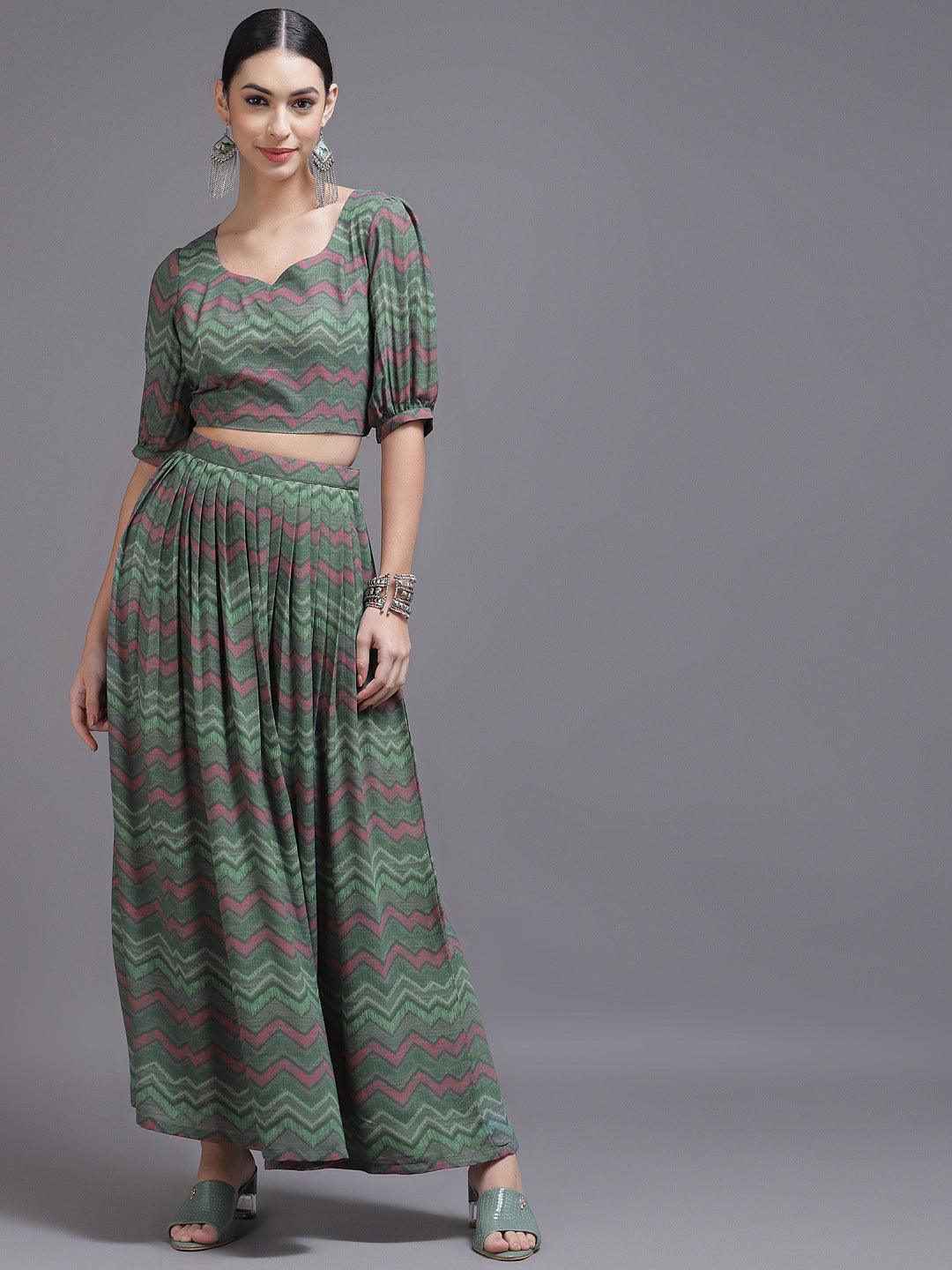 Green Printed Georgette Co-Ords - ShopLibas