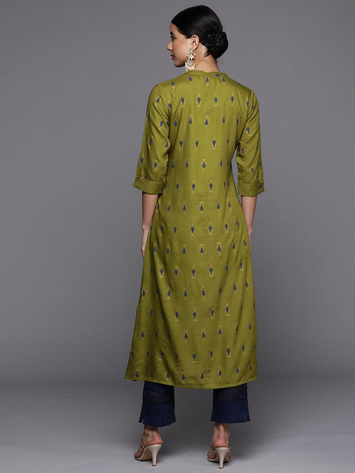 Green Printed Rayon Straight Kurta