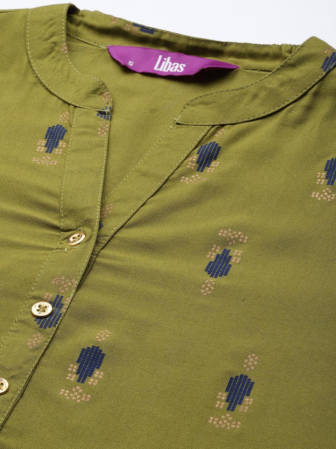 Green Printed Rayon Straight Kurta - Libas 