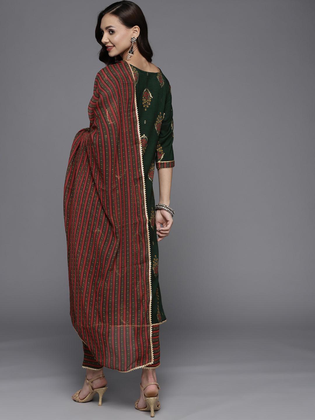 Green Printed Rayon Straight Suit Set - ShopLibas 