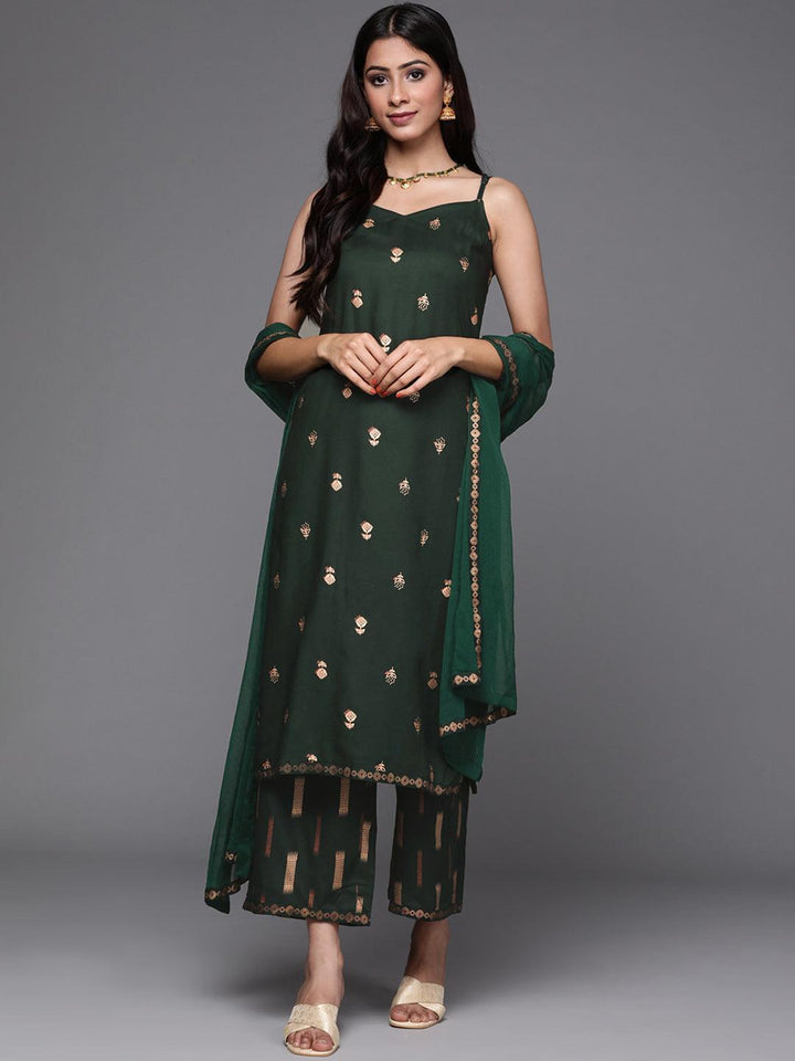 Green Printed Rayon Suit Set - ShopLibas