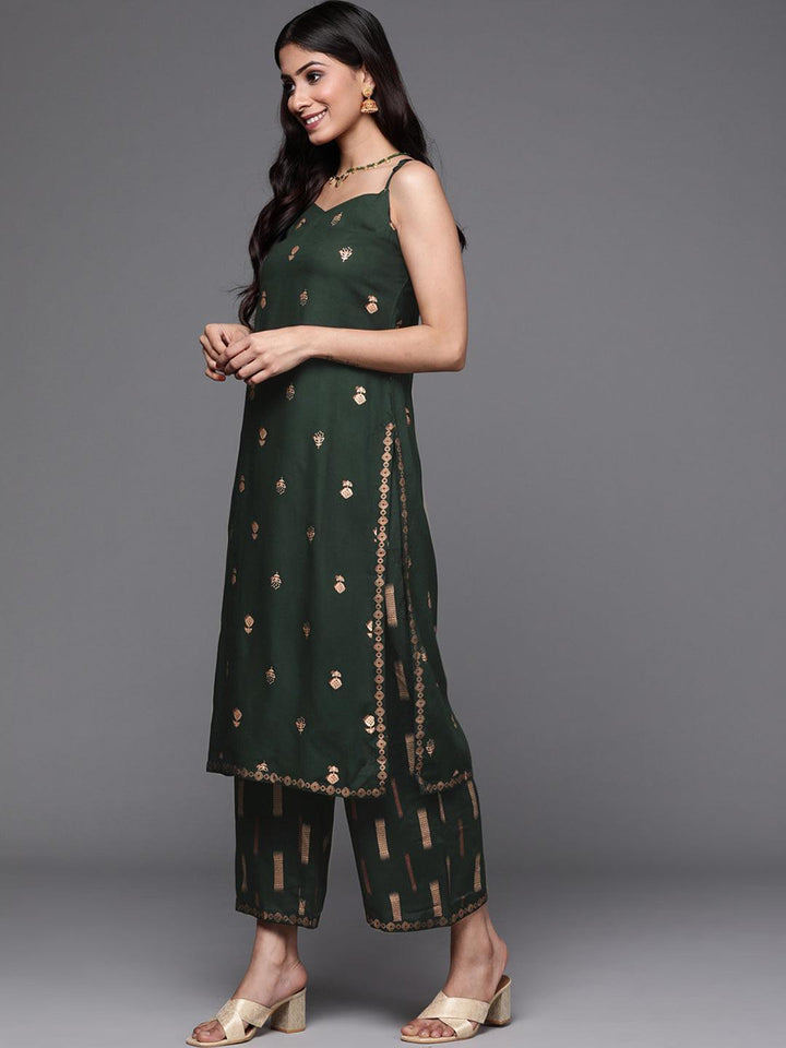 Green Printed Rayon Suit Set - ShopLibas