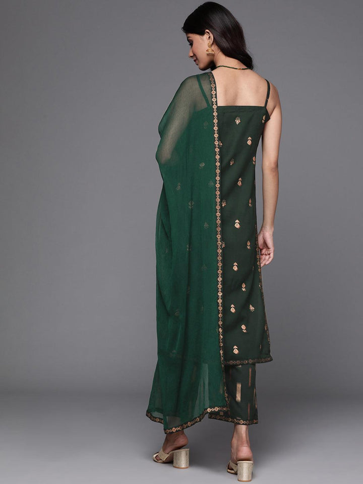 Green Printed Rayon Suit Set - ShopLibas