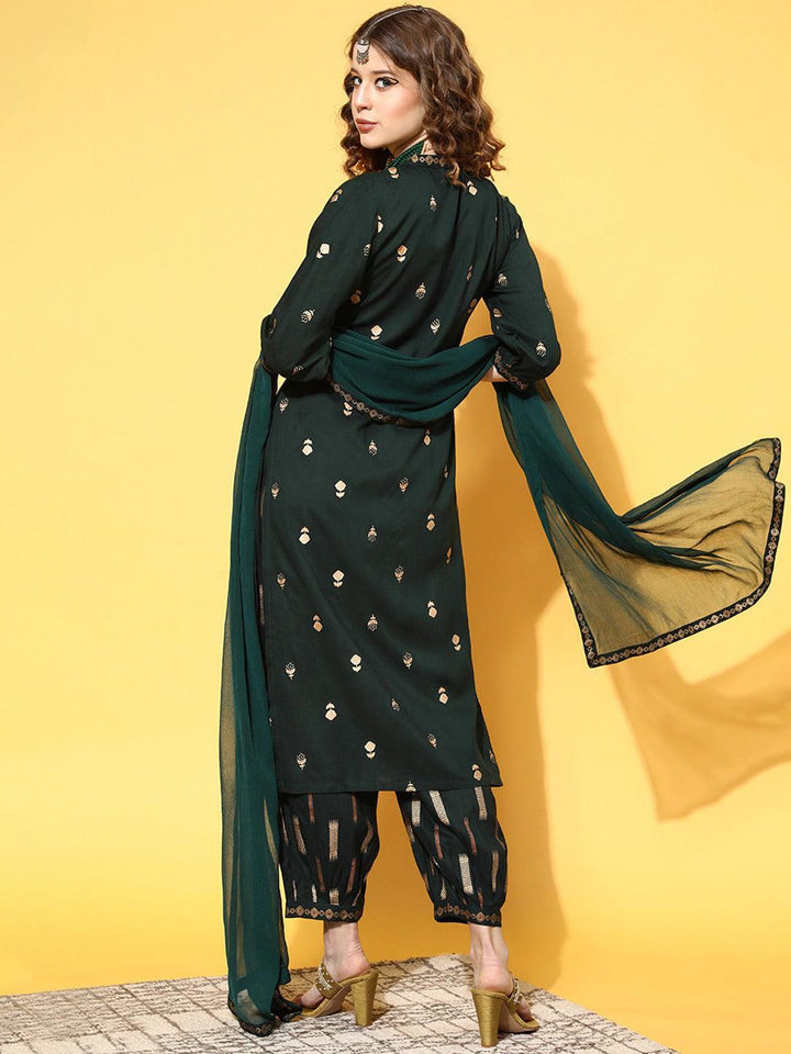 Green Printed Rayon Suit Set - ShopLibas