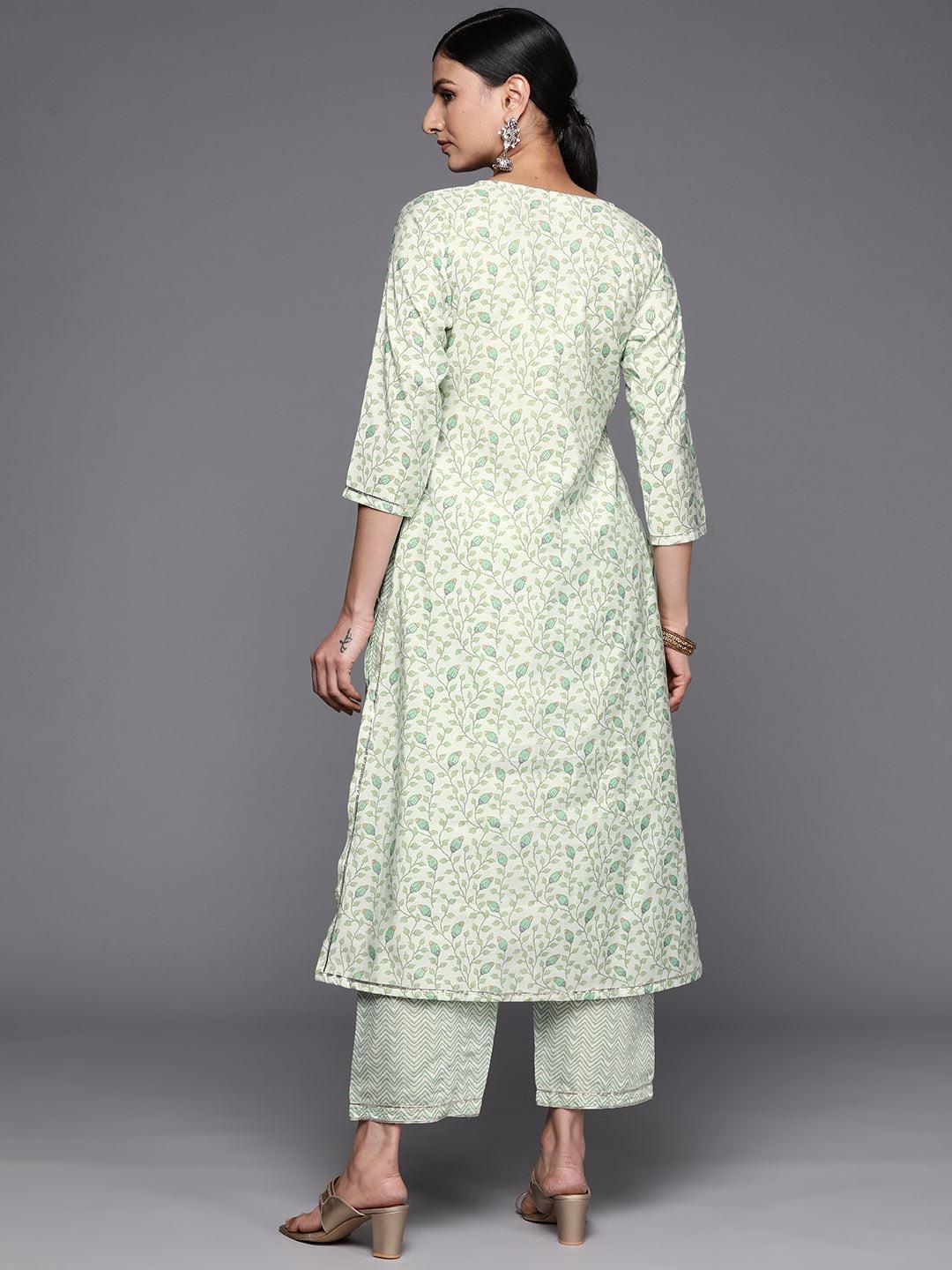 Green Printed Silk Blend Straight Kurta Set With Trousers - ShopLibas 