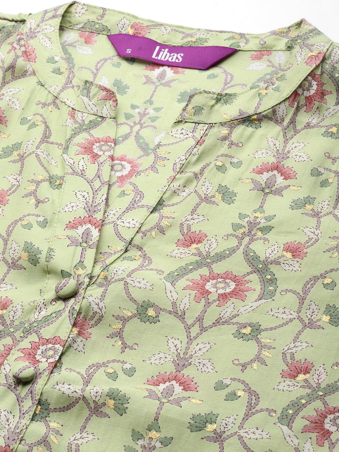 Green Printed Silk Blend Straight Kurta Set With Trousers - ShopLibas 