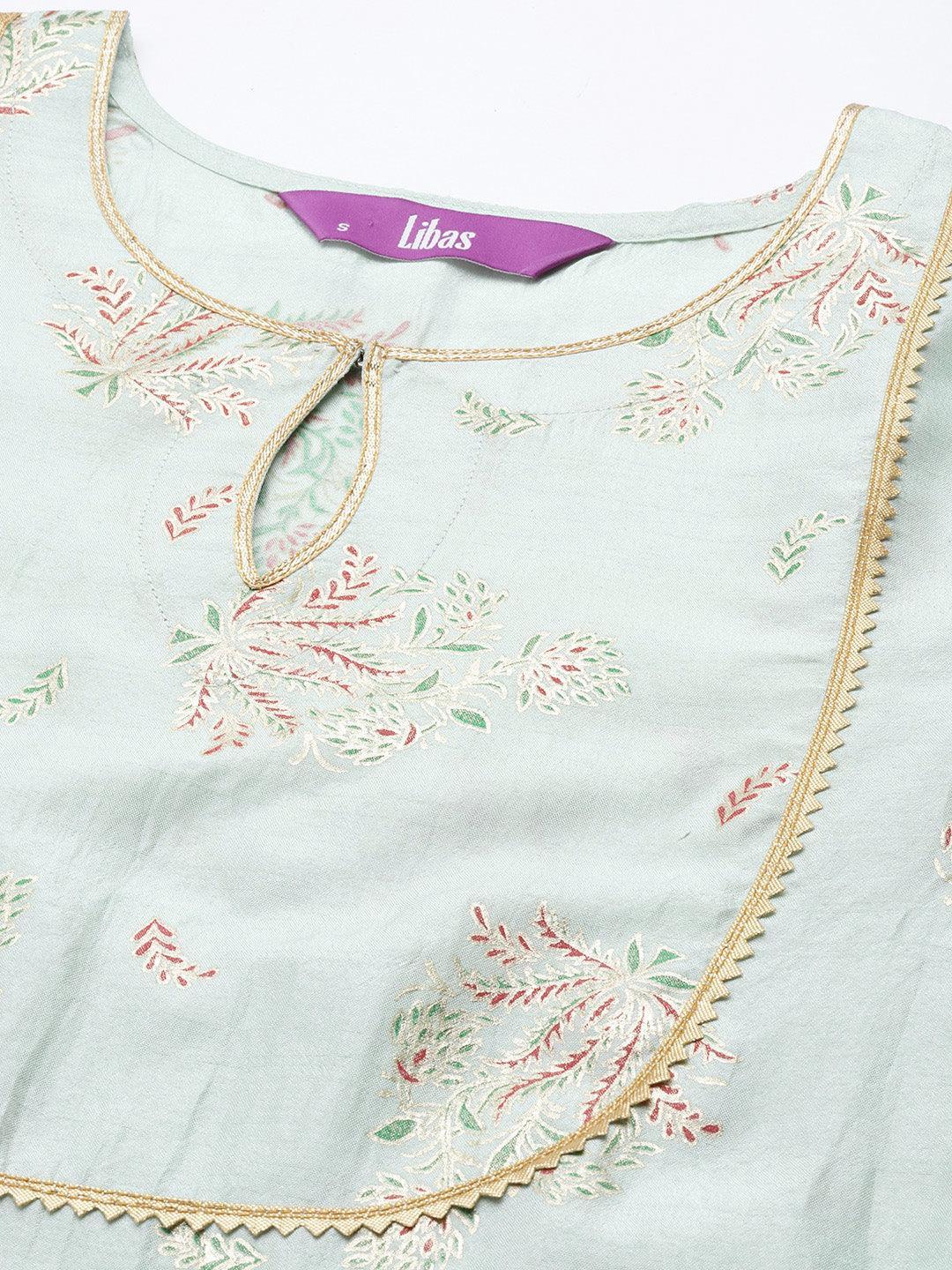 Green Printed Silk Empire Dress - ShopLibas