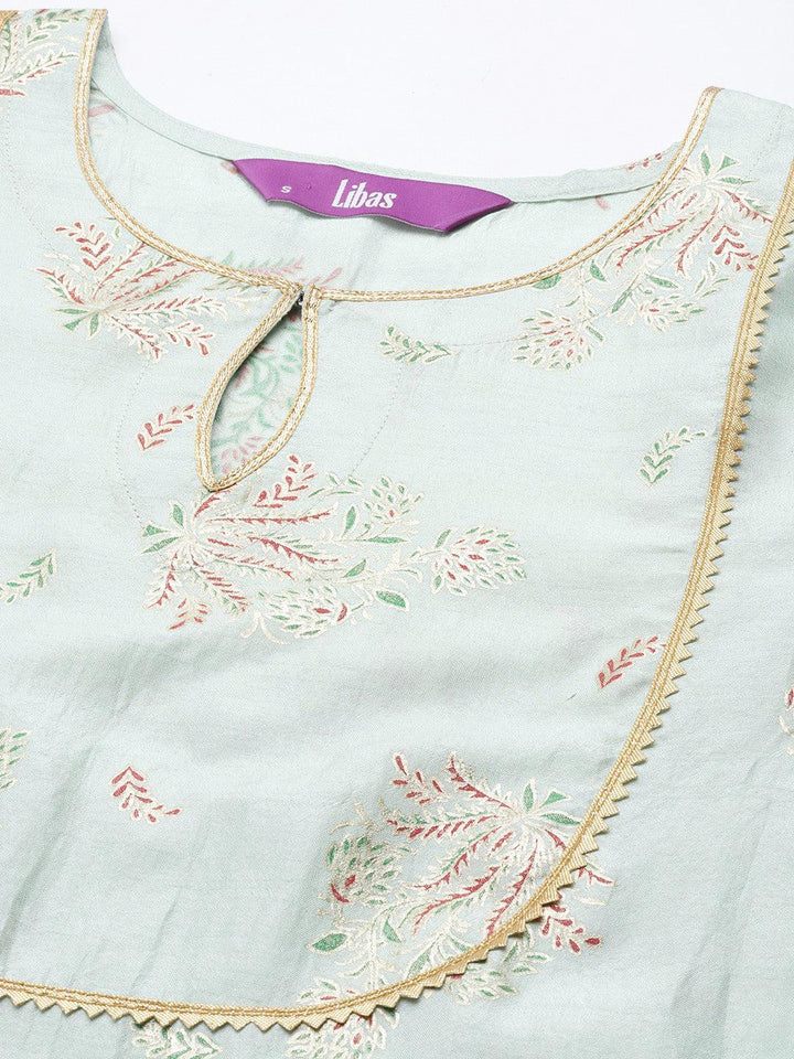 Green Printed Silk Empire Dress - ShopLibas