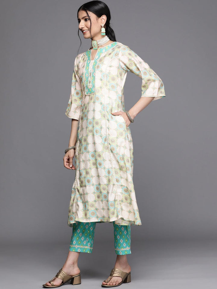 Green Printed Silk Kurta - ShopLibas