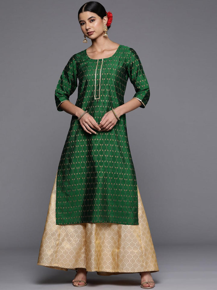 Green Printed Silk Straight Kurta - ShopLibas