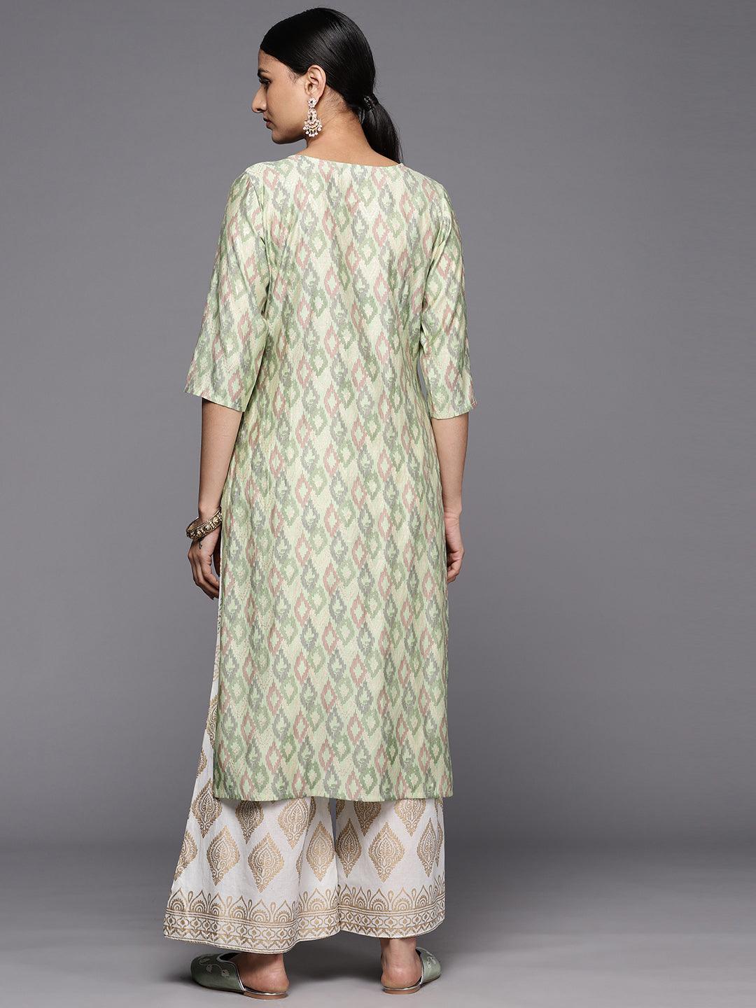 Green Printed Silk Straight Kurta - ShopLibas 
