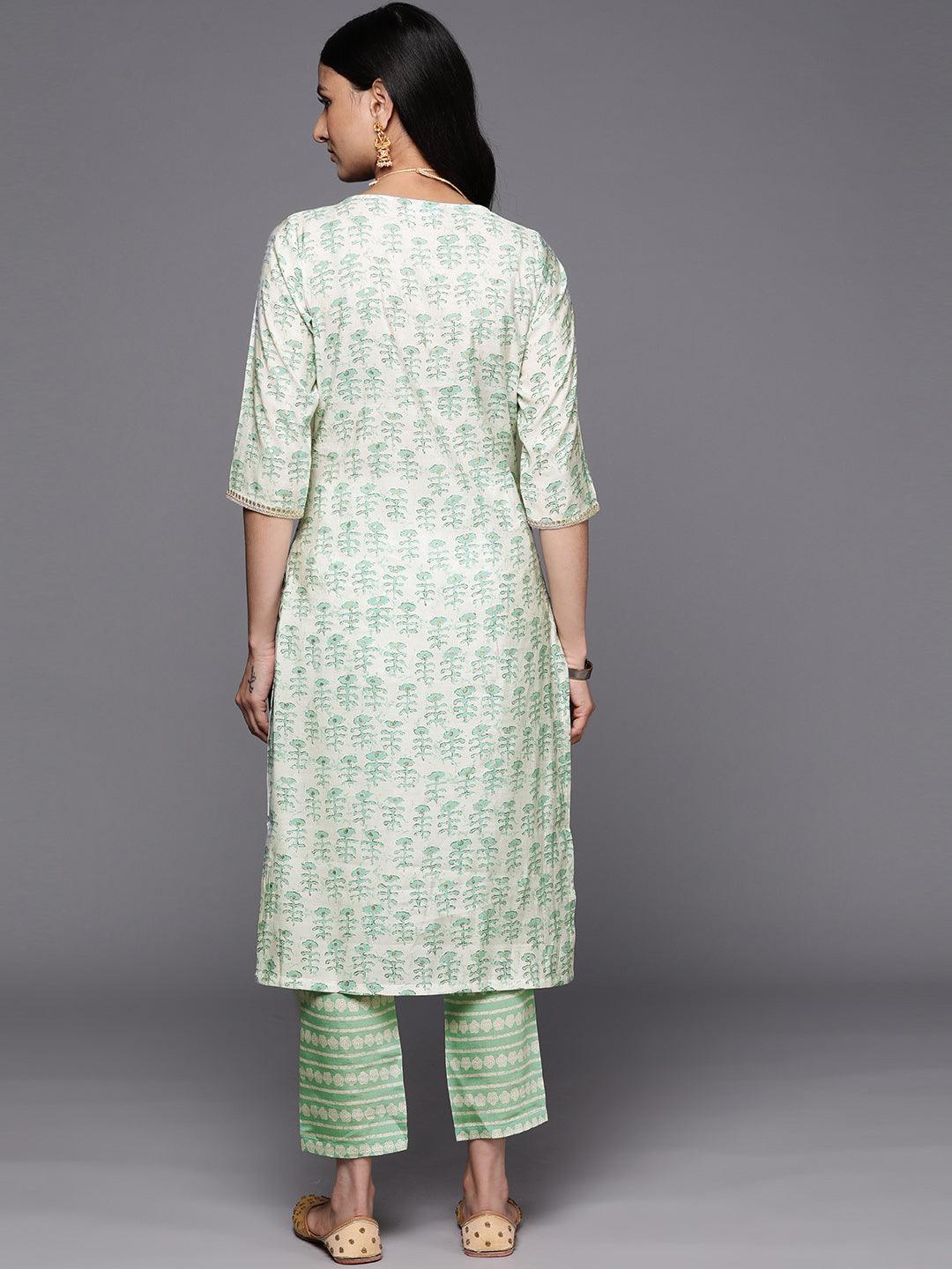 Green Printed Silk Straight Kurta Set With Trousers - ShopLibas 