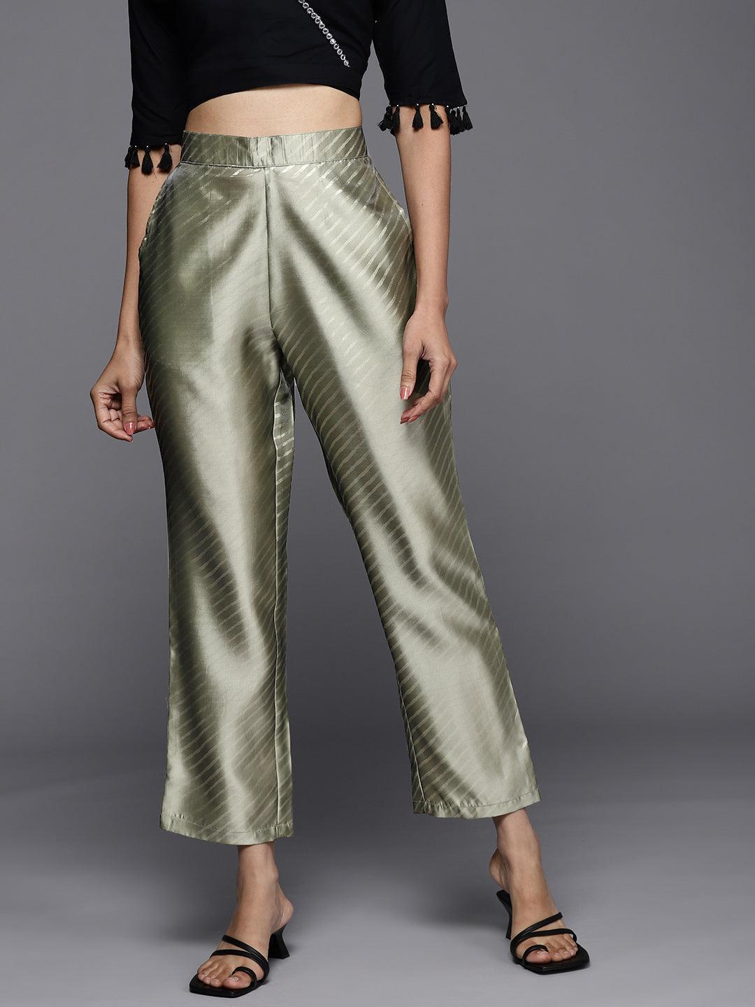 Green Printed Silk Trousers - ShopLibas