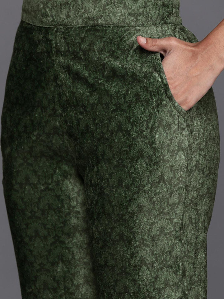 Green Printed Velvet Straight Kurta With Dupatta