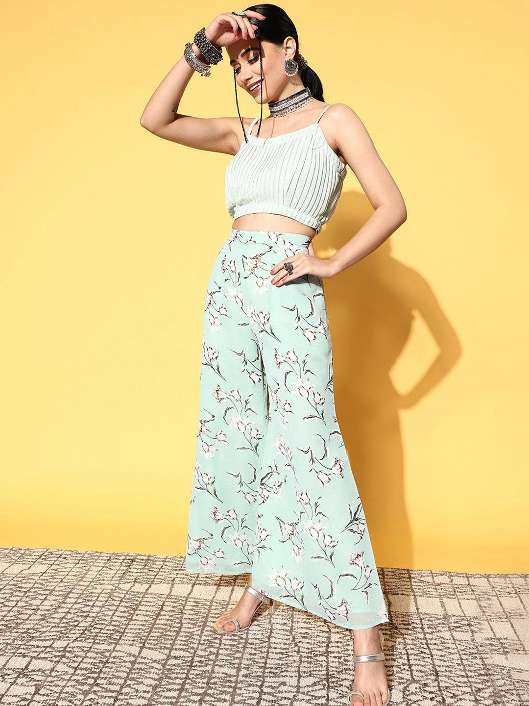 Green Solid Georgette Co-Ords - ShopLibas 