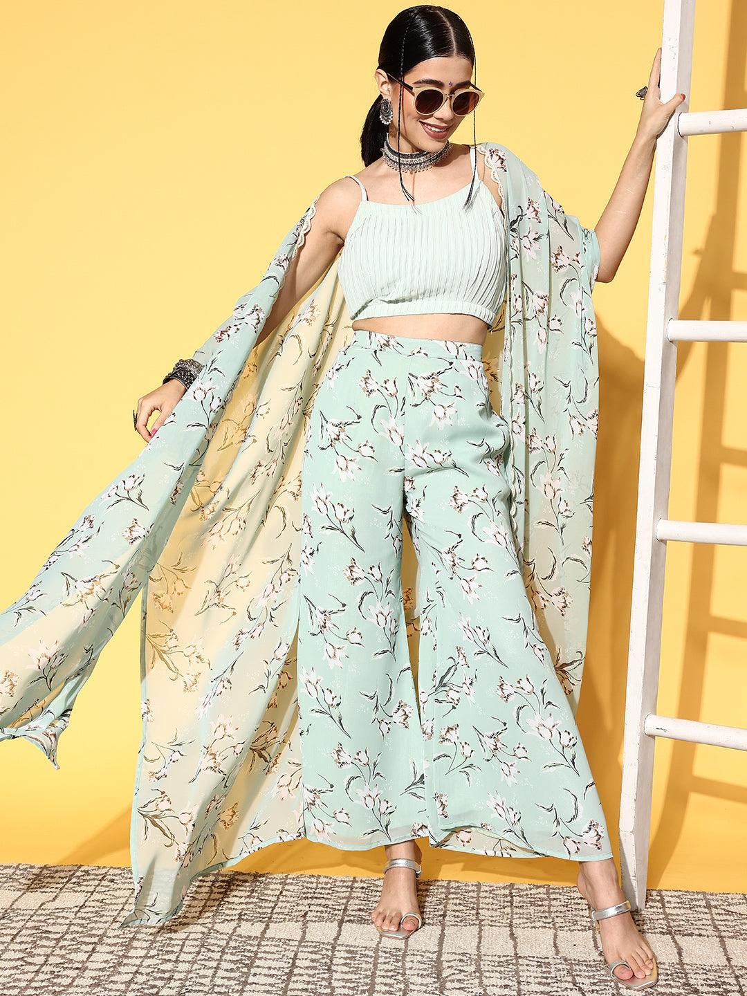 Green Solid Georgette Co-Ords - ShopLibas 